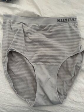 Ellen Tracy Light Gray Striped High-Waist Brief underwear